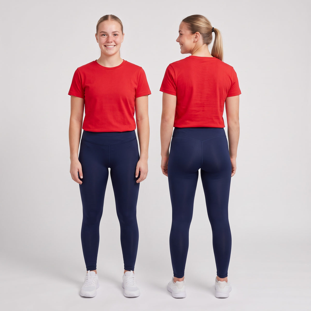 Mörkblå GF Kennedy tights framifrån och bakifrån på två unga kvinnor