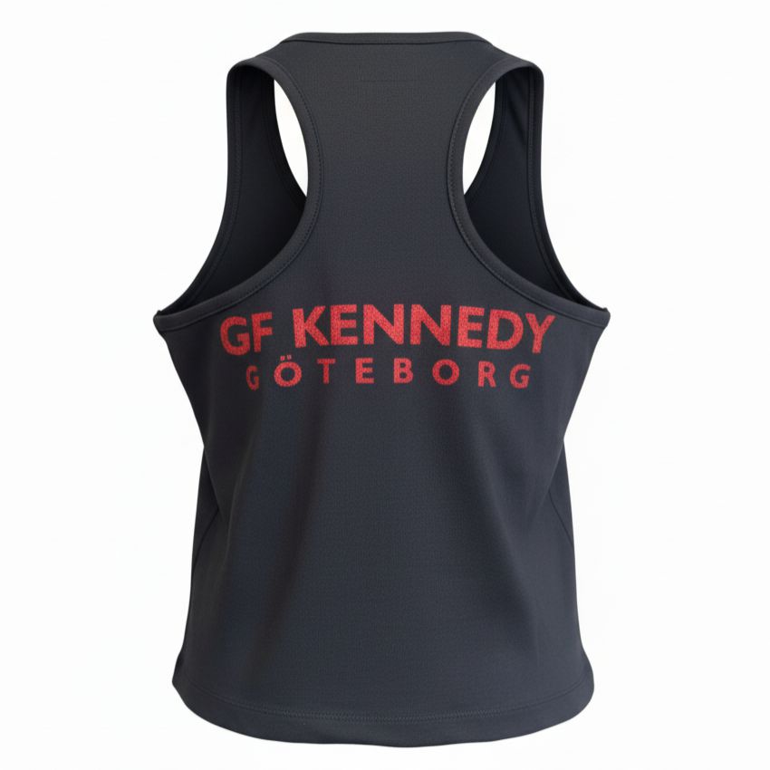 GF Kennedy  - svart linne med rött glitterfärgat tryck