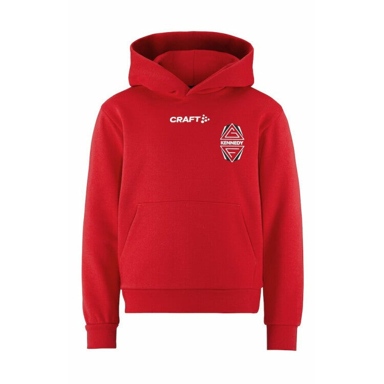 Röd Craft Community 2.0 hoodie framifrån med GF Kennedys klubbemblem på vänster bröst