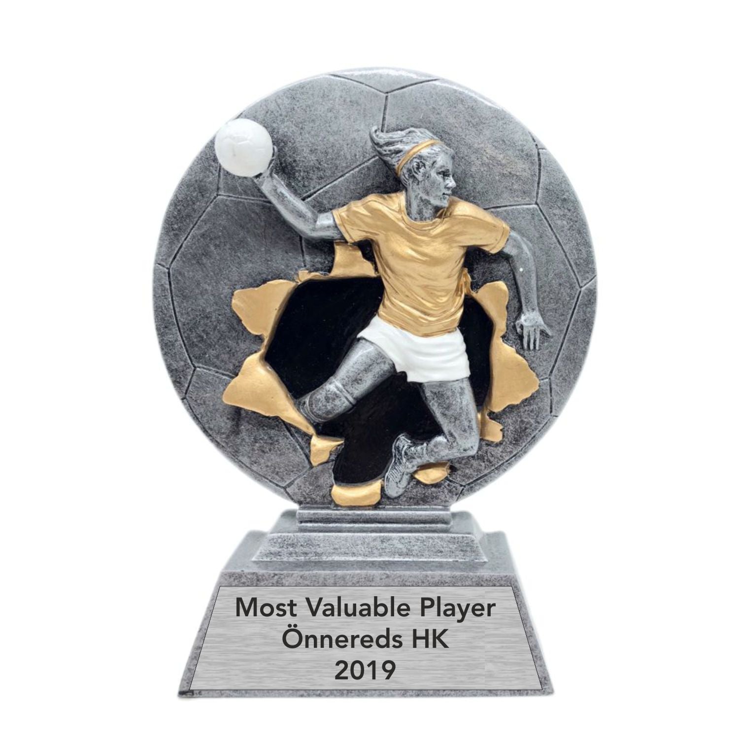 Handbollsstatyett med graverad silverskylt