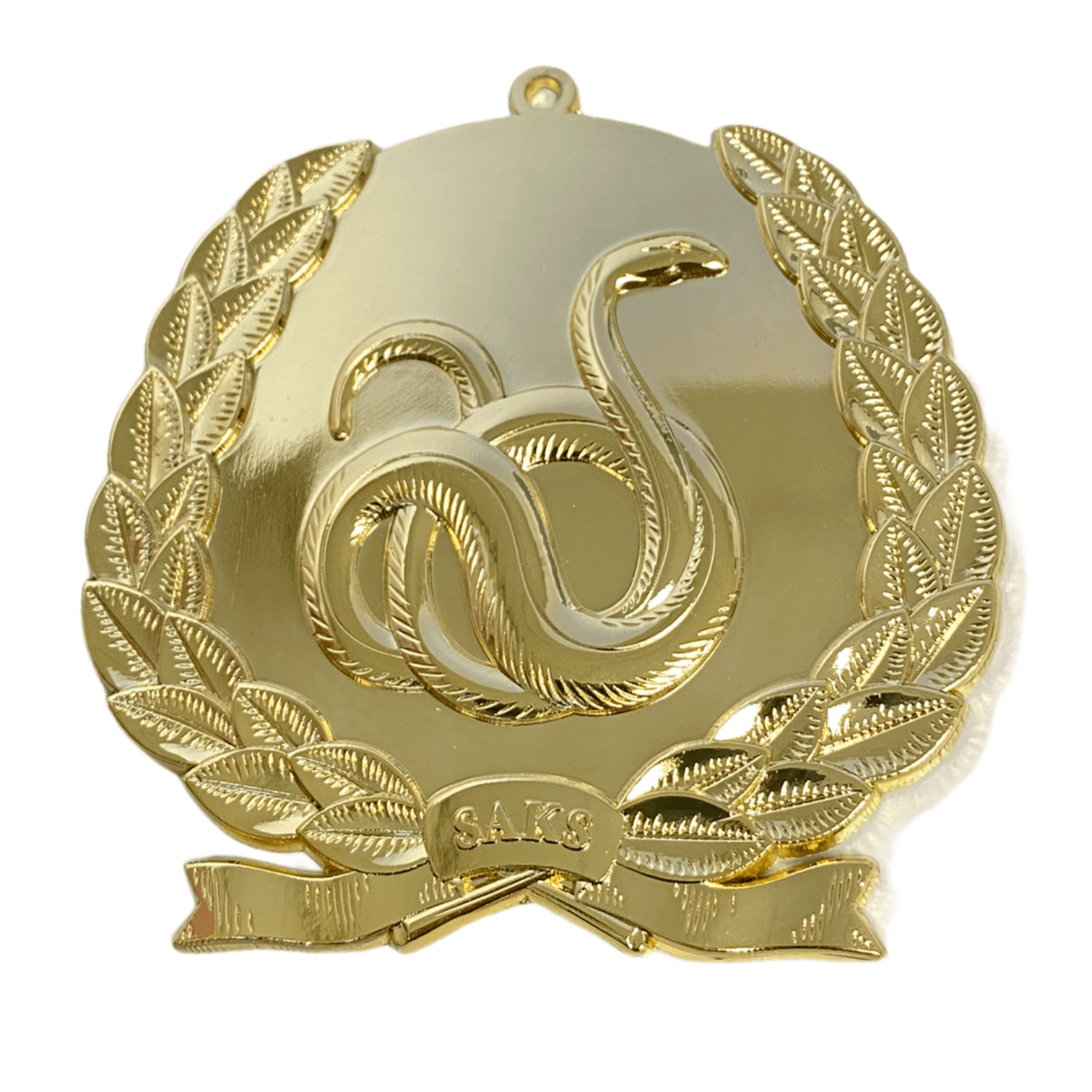 Specialtillverkad medalj i guld med blank finish