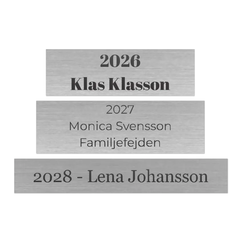 Skyltar till vandringsprispokal silver med svart text