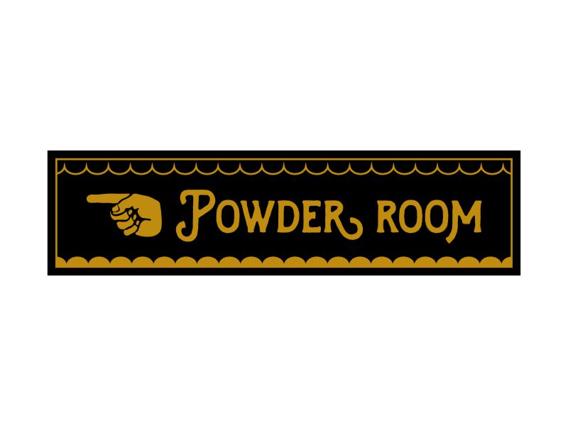 Pinchos skylt #10 POWDER ROOM, finger vänster 260x70mm