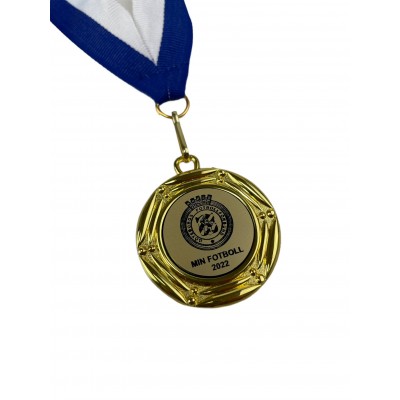 Min Fotboll Medalj 40mm - Blå/vitt band